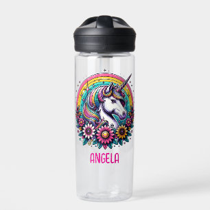 Magical Colourful Unicorn and Rainbow Personalised Water Bottle