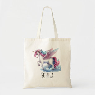 Magical Colourful Unicorn Custom Name Girly Gift Tote Bag