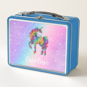 Magical colourful unicorn metal lunch box