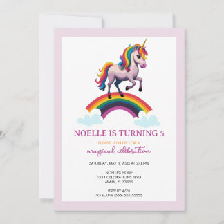 Magical Colourful Unicorn Rainbow Birthday Invitation