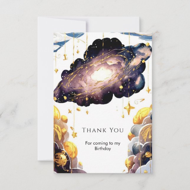 Magical Comet Space Birthday Thank You Card (Front)