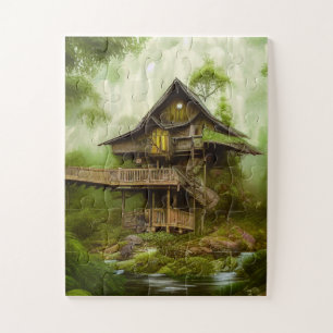 Magical Cottage House in greenery Scene Forest Pos Jigsaw Puzzle