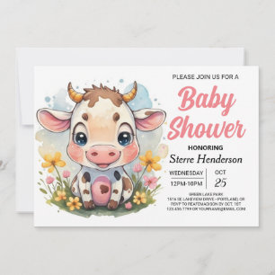Magical Country Printable Cow Baby Shower Invitation