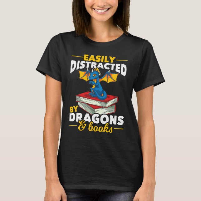 Magical Creature Bookworm  Reading Book Dragon T-Shirt (Front)