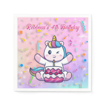 Magical Creature Unicorn Pink Birthday Napkin