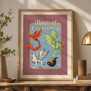 Magical Creatures Vintage Graphic Poster