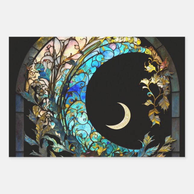 Magical Crescent Moon Alcohol Ink Wrapping Paper Sheet (Front)