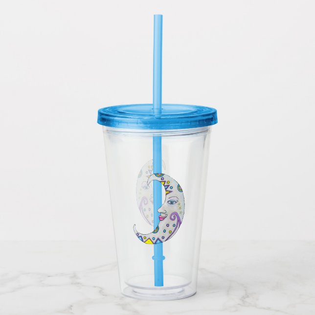 Magical Crescent Moon Colourful Markings Face Acrylic Tumbler (Front)