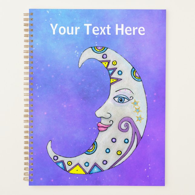 Magical Crescent Moon Face Pretty Decorations sky Planner (Front)