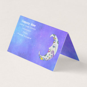 Magical Crescent Moon Pretty Face Colourful Markin Business Card
