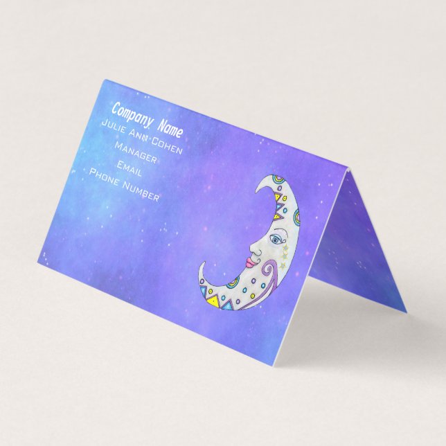 Magical Crescent Moon Pretty Face Colourful Markin Business Card (Front)