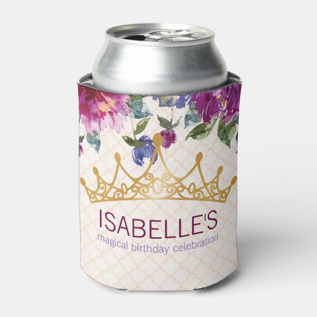 Magical Crown Floral Chic Birthday design Can Cooler (Can Front)