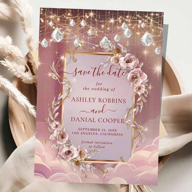 Magical Crystal Drops Gold Accent Save The Date Invitation (Creator Uploaded)