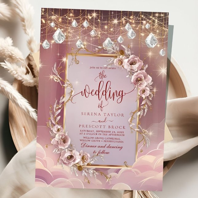 Magical Crystal Drops Gold Accent Wedding Invitation (Creator Uploaded)