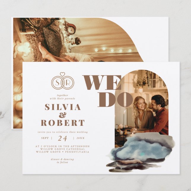 Magical Curved 2 Photos Artistic Landscape Wedding Invitation (Front/Back)