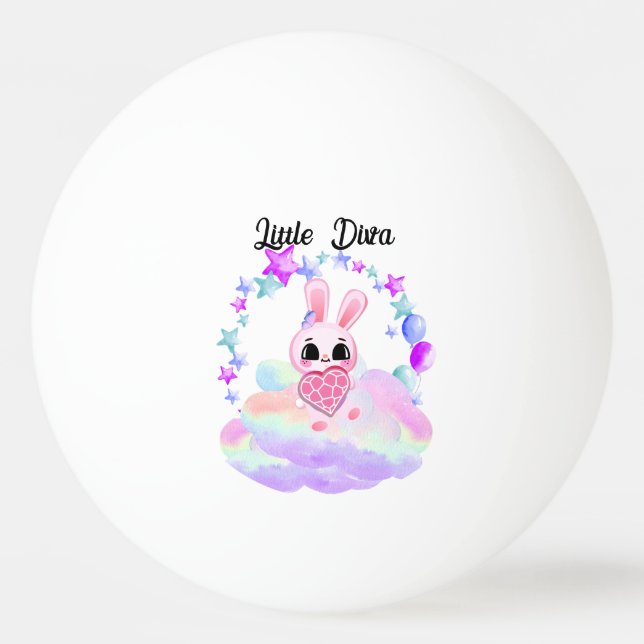 Magical Cute Bunny with Pink Heart Ping Pong Ball (Front)