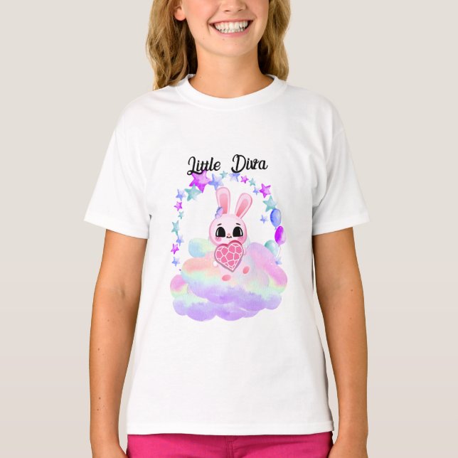 Magical Cute Bunny with Pink Heart T-Shirt (Front)