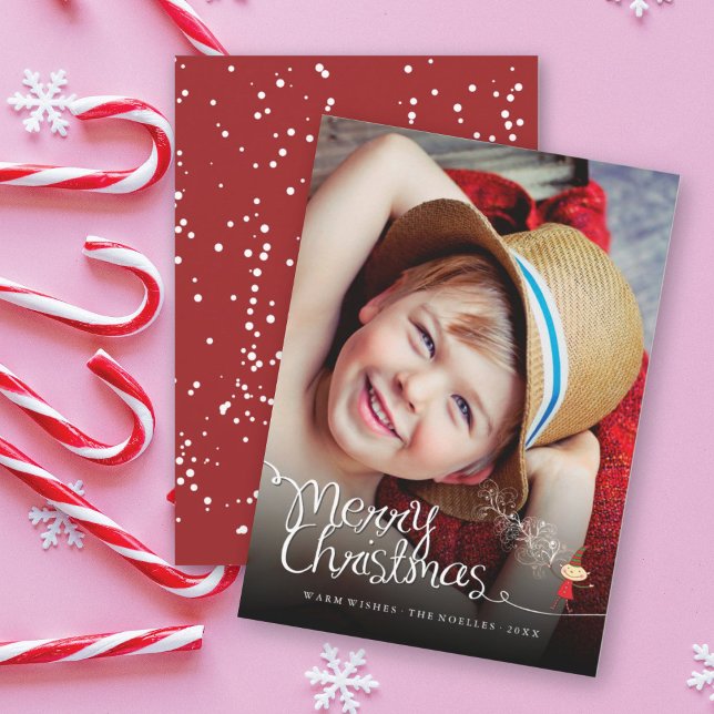 Magical Cute Cartoon Elf Merry Christmas Fun Photo Holiday Card (Creator Uploaded)