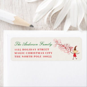 Magical Cute Elf With Red Swirls Christmas Address