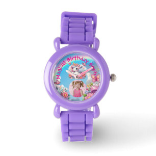 Magical Cute Floral Unicorn Photo Birthday Gift Watch