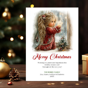 Magical Cute Little Girl Holiday Scene Greeting Card