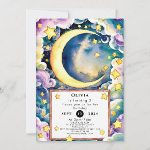 Magical Cute Moon Birthday Invitation