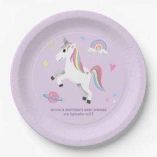 Magical Cute Purple Unicorn Girls Baby Shower Paper Plate
