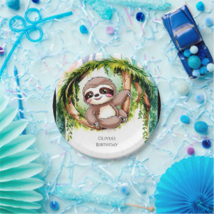 Magical Cute Sloth Birthday Paper Plate