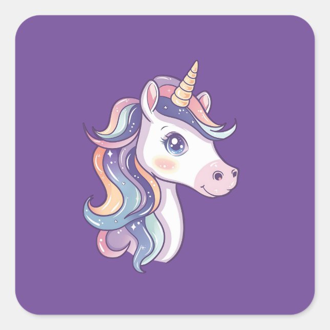 Magical Cute Sparkly Pastel Unicorn Square Sticker (Front)