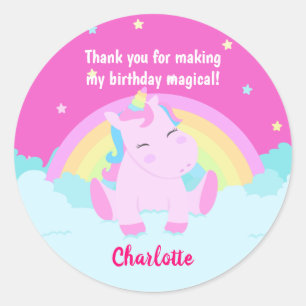 Magical Cute Unicorn Birthday Classic Round Sticker