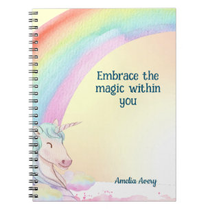 Magical cute Unicorn & rainbow name personalised Notebook