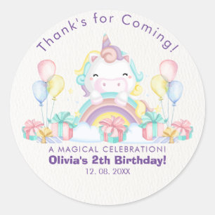 Magical cute Watercolor unicorn birthday Classic Round Sticker