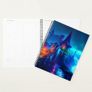 Magical Cyberpunk Fantasy Castle Neon Night Planner