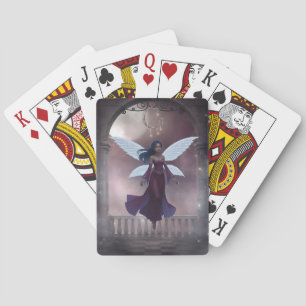 Magical Dark-Haired Fairy with Moon Playing Cards