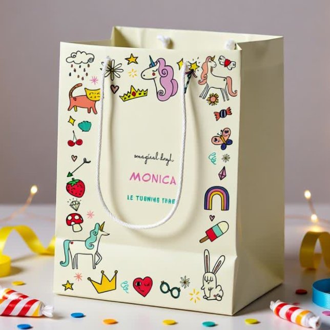 Magical day cats rabbits unicorns kids birthday medium gift bag (Creator Uploaded)