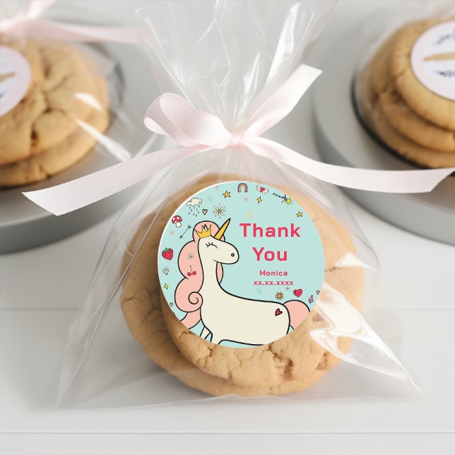 Magical day cute cartoon unicorn kids birthday classic round sticker (Creator Uploaded)