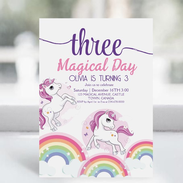 Magical Day Unicorn 3rd Birthday  Party Invitation (Creator Uploaded)