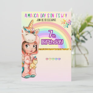 Magical Day Unicorn 7th Birthday invitation