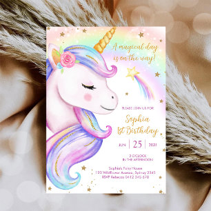 Magical Day Unicorn and Rainbows Birthday Invitation