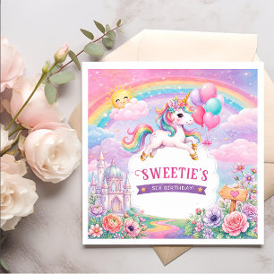Magical Day Unicorn and Rainbows Birthday Napkin