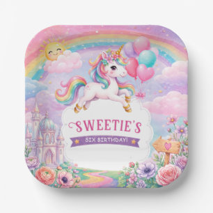 Magical Day Unicorn and Rainbows Birthday Paper Plate