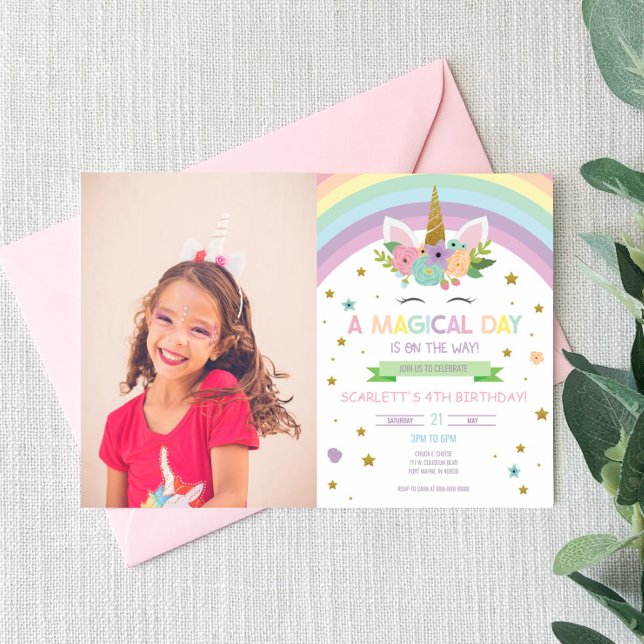 Magical Day Unicorn and Rainbows Birthday Party Invitation (Creator Uploaded)