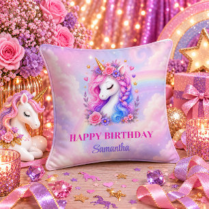Magical Day Unicorn Birthday Girl Colourful Pillow