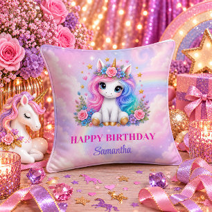 Magical Day Unicorn Birthday Girl Colourful Pillow