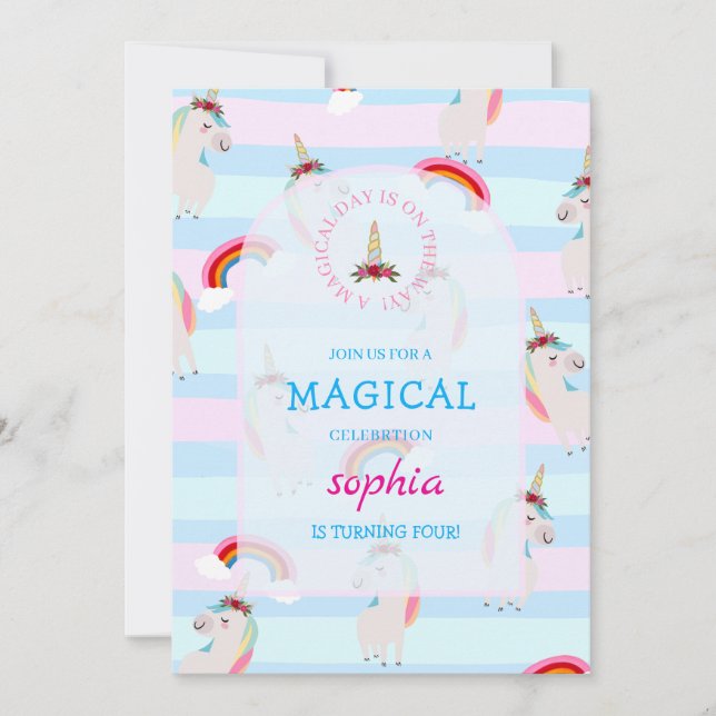  Magical Day Unicorn Birthday Invitation (Front)