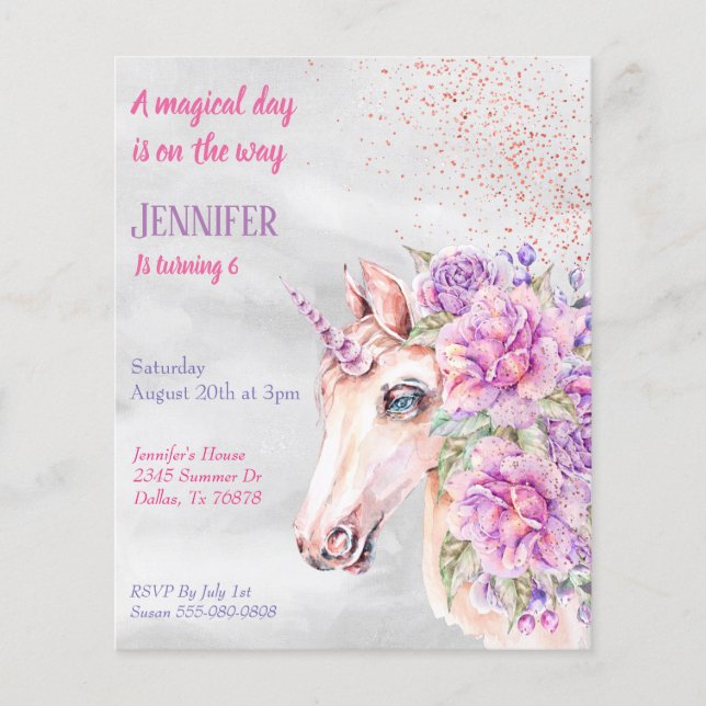 Magical Day Unicorn Pretty Floral Budget  (Front)
