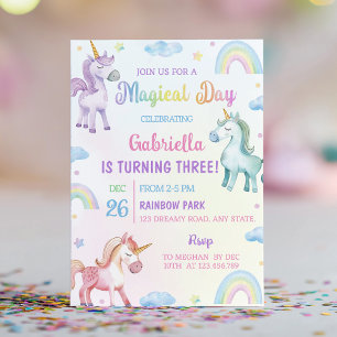 Magical Day Unicorn Rainbow Birthday Invitation