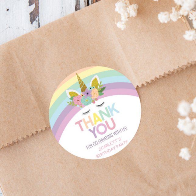 Magical Day Unicorn Rainbows Birthday Party Favour Classic Round Sticker (Creator Uploaded)