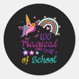 Magical Days Of School Rainbow Teacher Unicorn Gir Classic Round Sticker