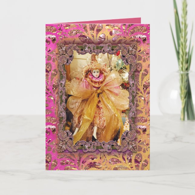 Magical Doll and Bow Victorian Christmas Holiday Card (Front)